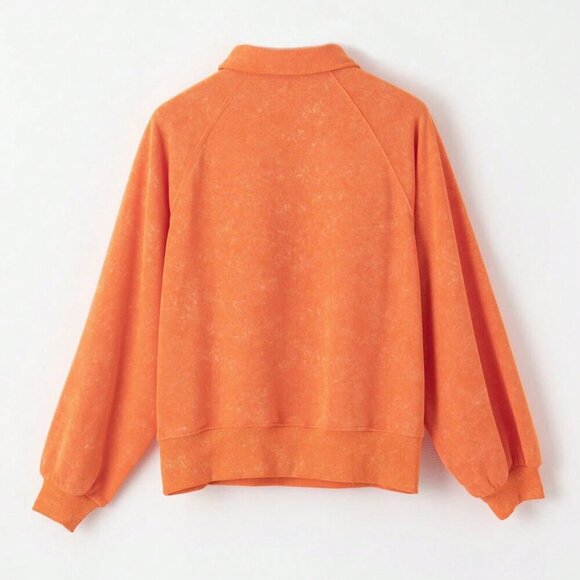 Orange Casual Women's Lantern Sleeve Button Half Placket Loose Sweatshirt - Picture 7 of 11